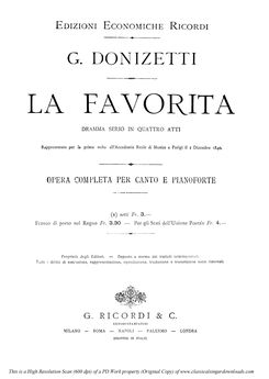 La favorita, Ed. Ricordi (1870). PD. Vocal Score. ...